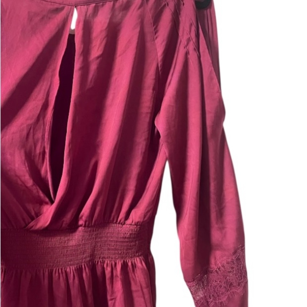Bebe Purple Long Sleeve Smocked Peplum Blouse - Picture 7 of 11